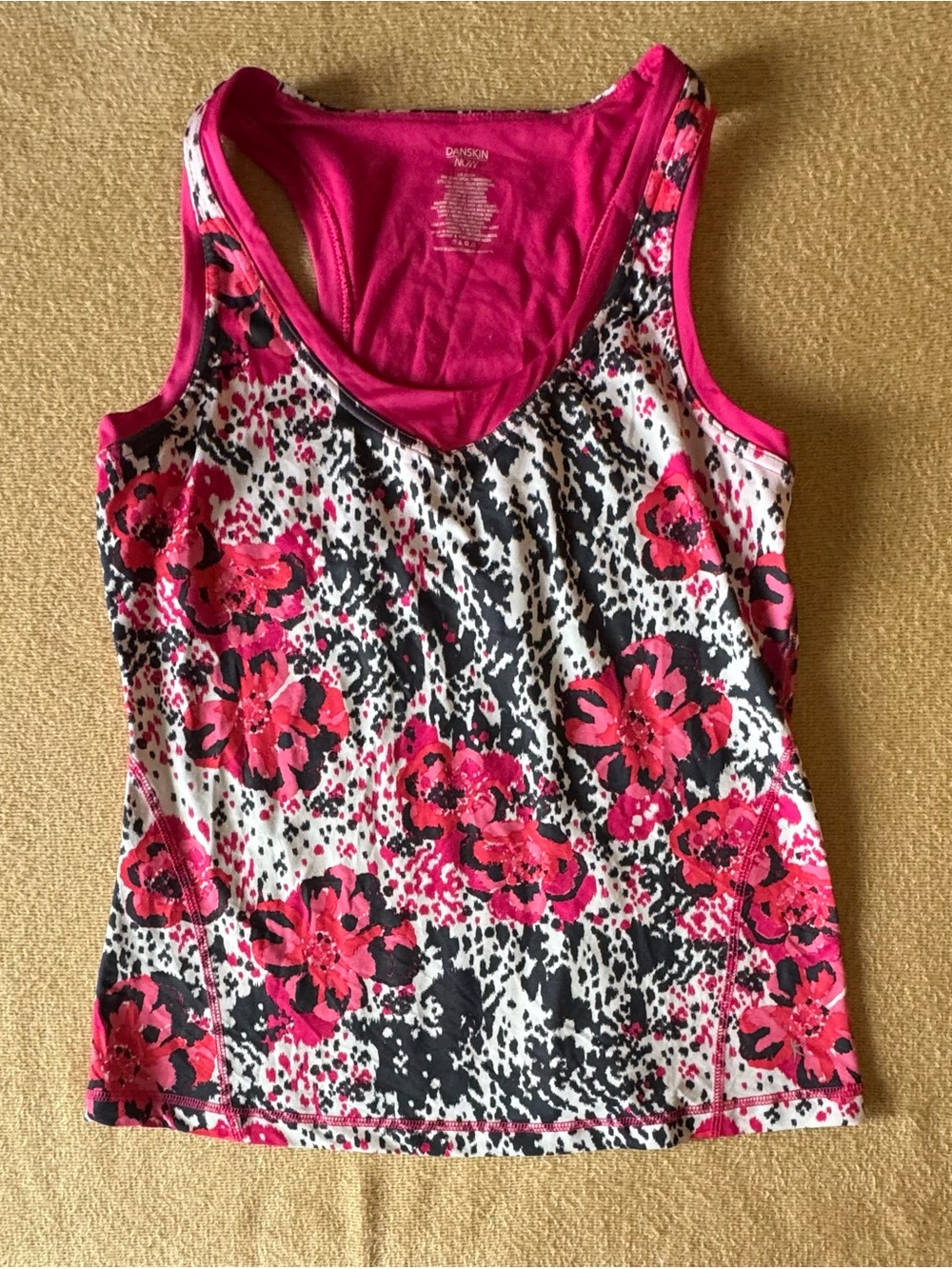 Danskin Now Hot Pink Floral Racerback Tank Top
